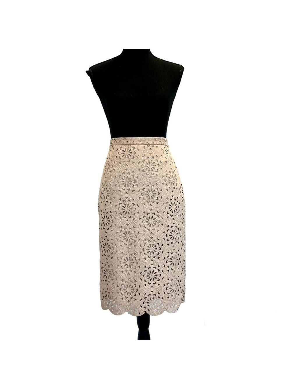 Banana republic nude blush pink laser cut perforated lace pencil skirt Sz 6
